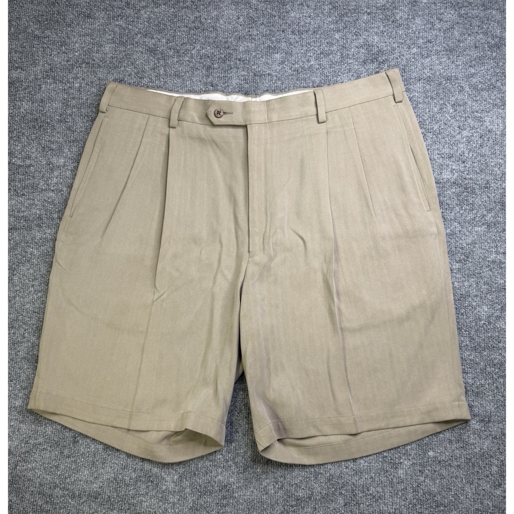 Jos. A Bank Men's Shorts 100% Silk Size 40 Beige Herringbone Pleated Chino VTG